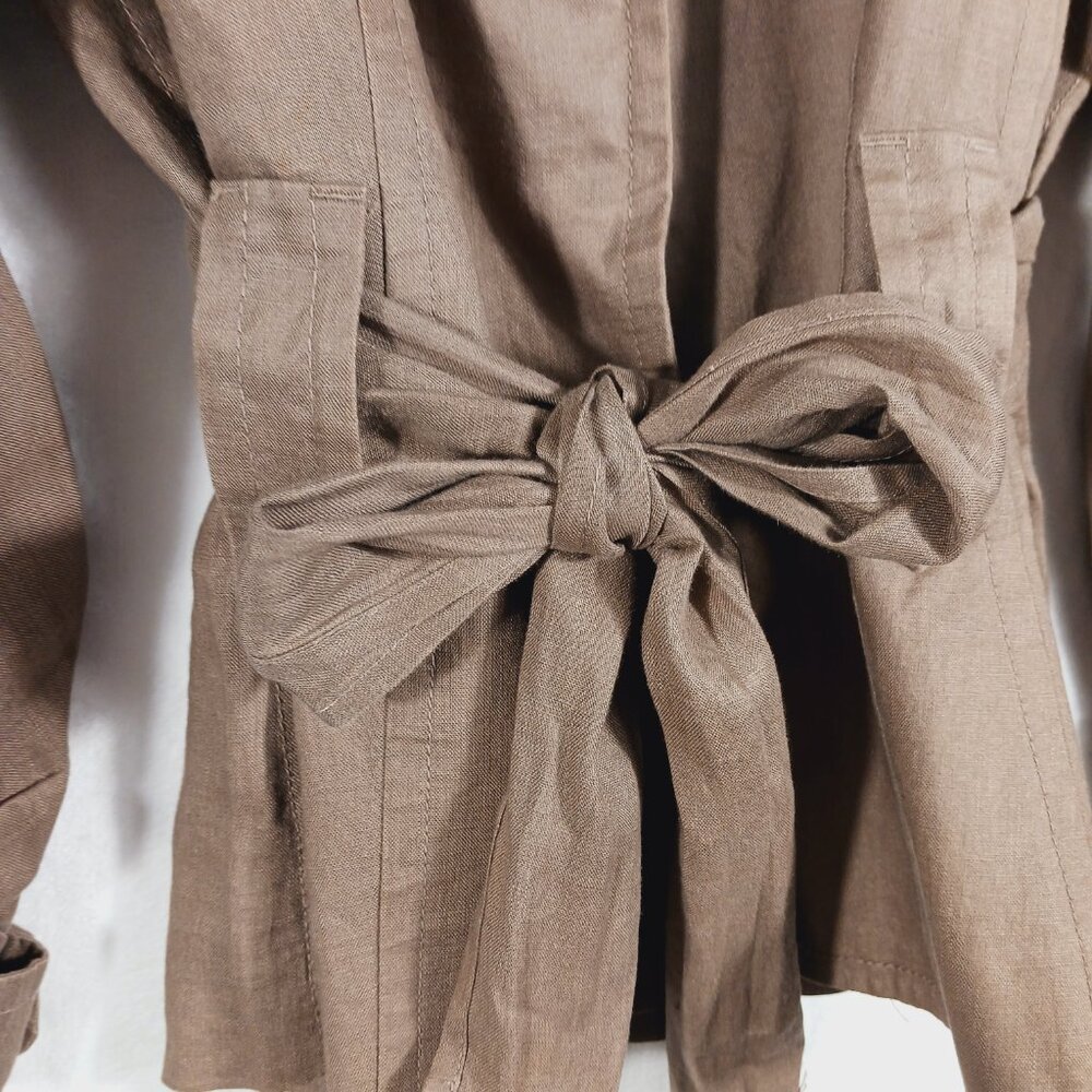 Zara Woman Tan/Brown Linen Jacket Pleated Back, Tie Waist Sz MED Earthy Neutral - Picture 7 of 16
